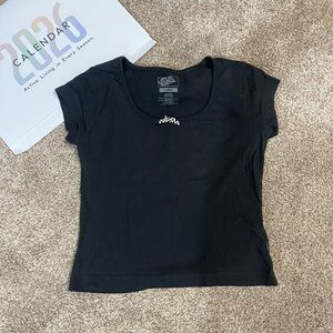 Vans Black Short Sleeve Scoop Neck Tee with Checkerboard Accent x-small xs